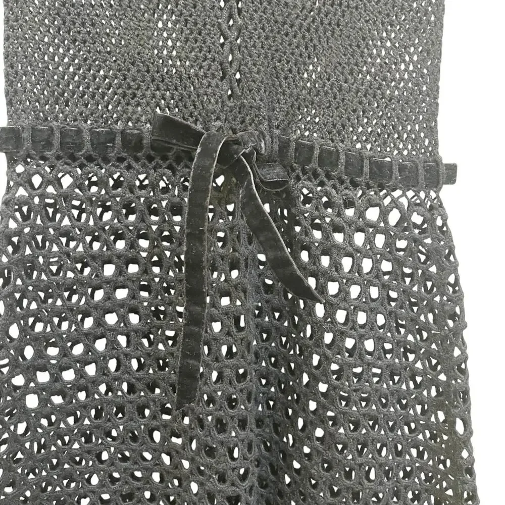 Moschino Cheap & Chic 90s Black Sheer Crochet Sleeveless Scoop Neck A-Line Dress